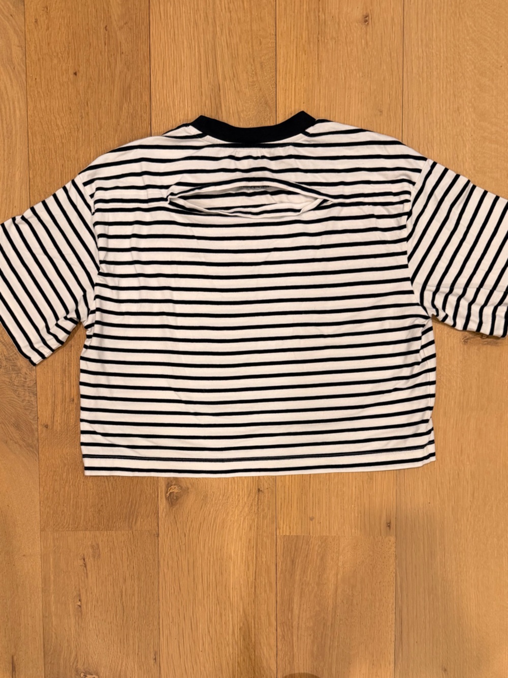 Pistola Cropped Striped Tee Size Small Black White Stretch Cotton Top - Picture 2 of 3
